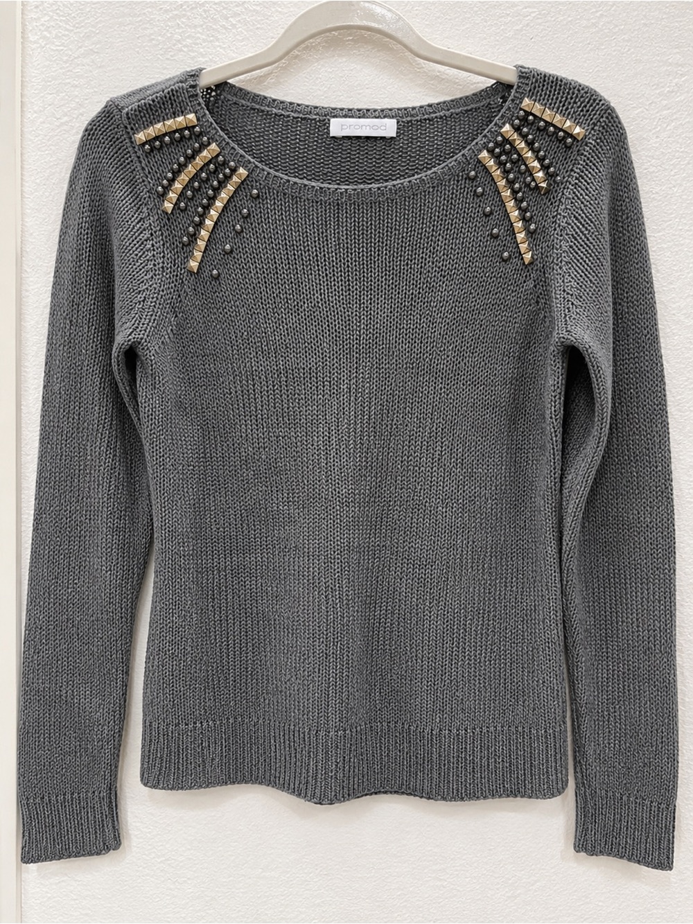 Promod Embellished Grey Crewneck Sweater M - Picture 2 of 9